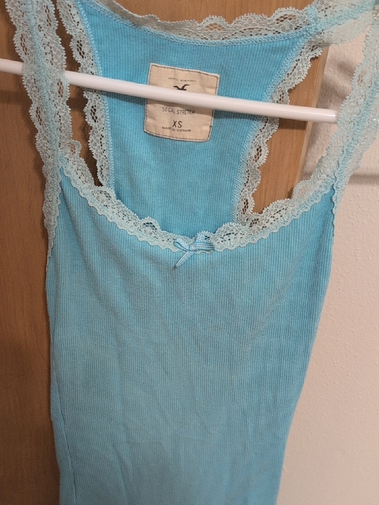 Hollister Tops - Hollister Light Blue Ribbed Lace-Trim Tank